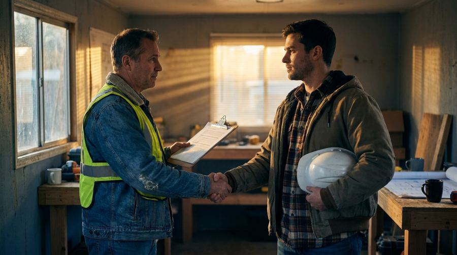Recruiter shaking hands with a new apprentice