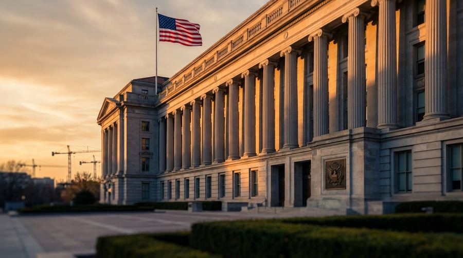 Federal government building with American flag